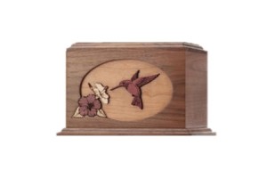 Hummingbird 3-D Carved Walnut Urn