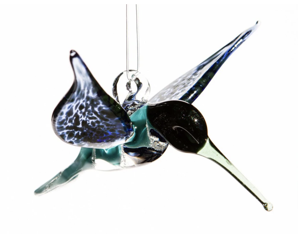 Aqua Glass Hummingbird with Infused Ash