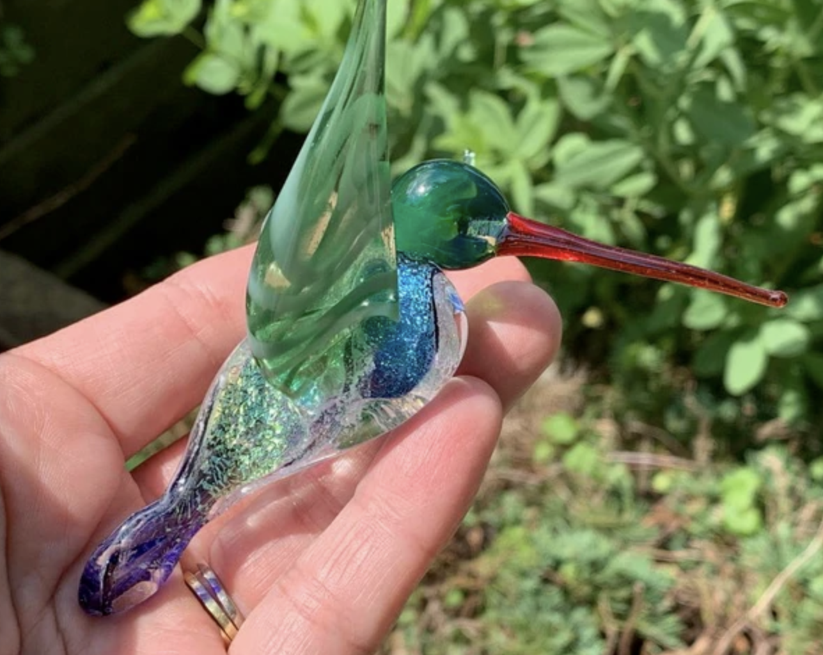 Dichroic Twist Glass Hummingbird with Infused Ash