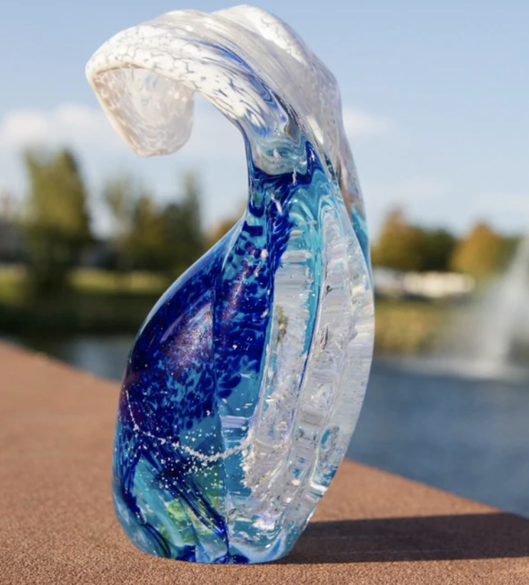 Ocean Wave Paperweight with Cremains
