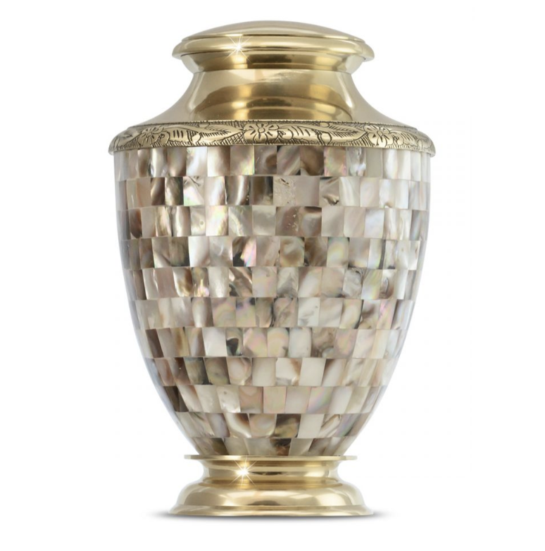 Rose Mother of Pearl Brass Urn